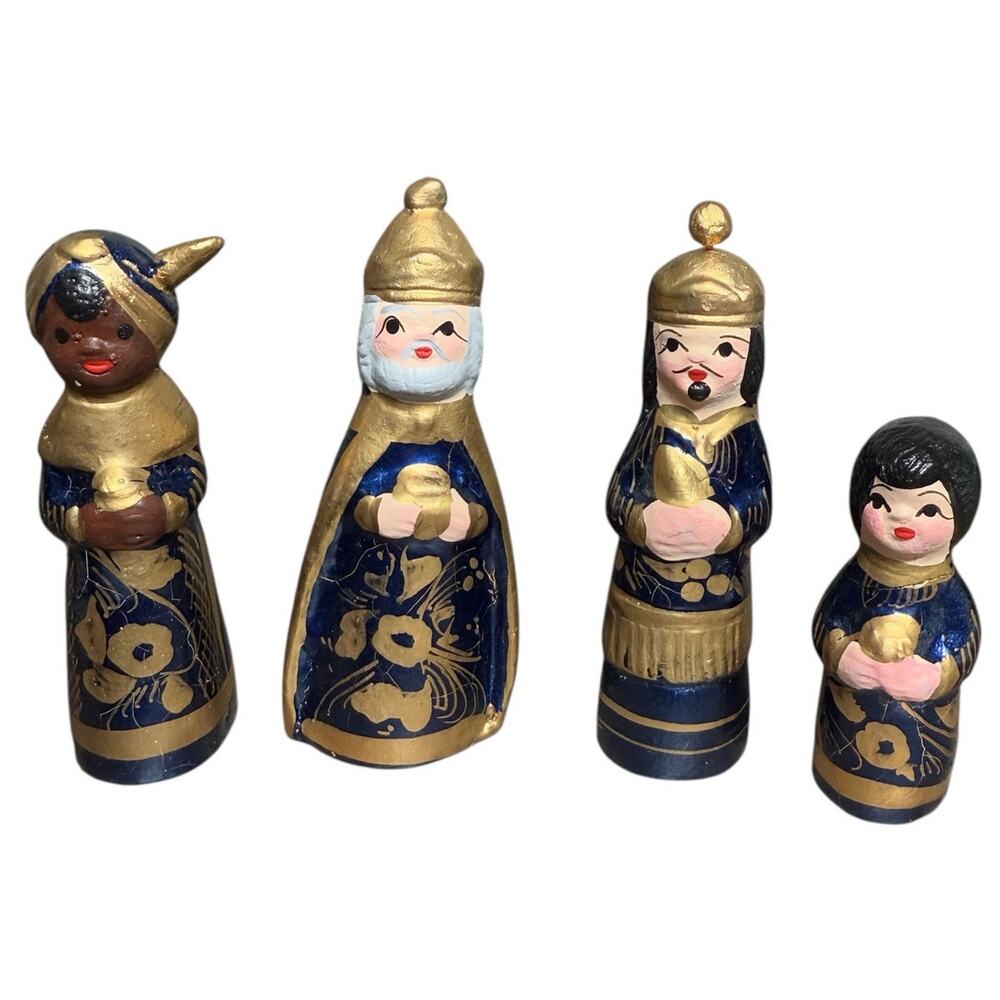 Mexican Folk Art Nativity Figures‎ Magi Wise Men Hand Painted Clay Vintage 2.5"